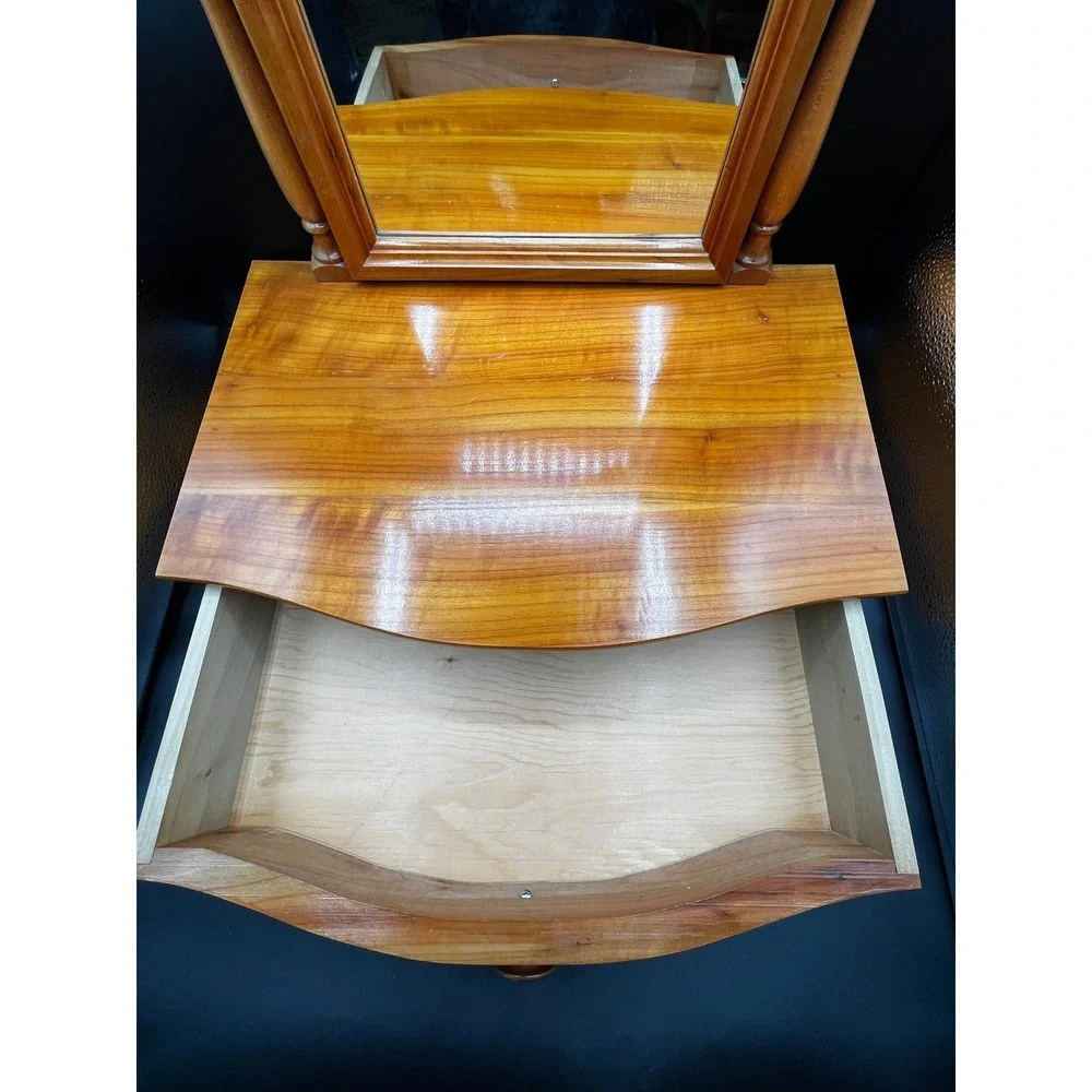Vtg Wood Swivel Vanity Mirror Tabletop Dressing Station Storage Drawer 19x17.75